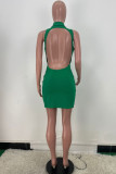 Red Fashion Sexy Solid Backless Slit Turndown Collar Sleeveless Dress Dresses