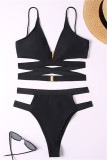 Black Fashion Sexy Solid Hollowed Out Backless Swimwears (With Paddings)