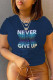 Navy Blue Fashion Casual Gradual Change Print Letter O Neck T-Shirts