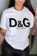 White Casual Street Print Patchwork Letter O Neck T-Shirts