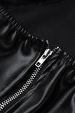 Black Fashion Sexy Solid Basic Long Sleeve Coat Three Piece Set