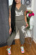 Grey Fashion Casual Letter Print Basic V Neck Sleeveless Two Pieces