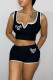 Black Fashion Casual Letter Print Basic V Neck Sleeveless Two Pieces