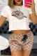 Khaki Fashion Print Patchwork O Neck Short Sleeve Two Pieces