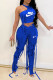 Blue Fashion Casual Print Bandage Letter O Neck Sleeveless Two Pieces
