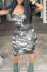 Grey Sexy Print Camouflage Print Patchwork U Neck One Step Skirt Dresses