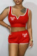 Red Fashion Casual Letter Print Basic V Neck Sleeveless Two Pieces
