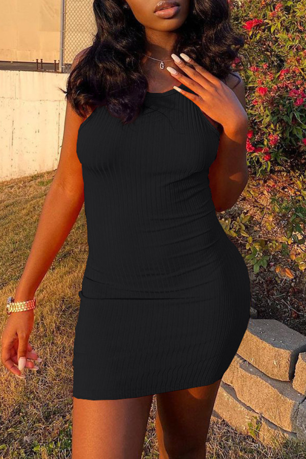 Black Sexy Casual Solid Backless Spaghetti Strap Sleeveless Dress