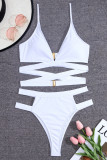 White Fashion Sexy Solid Hollowed Out Backless Swimwears (With Paddings)