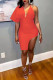 Tangerine Red Sexy Solid Patchwork Backless Asymmetrical Irregular Dress Dresses