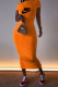 Orange Fashion Elegant Print Letter O Neck One Step Skirt Dresses