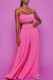 Rose Red Elegant Solid Patchwork Spaghetti Strap Sleeveless Two Pieces