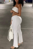 White Sexy Casual Solid Backless Strapless Sleeveless Two Pieces