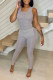 Grey Sexy Solid Patchwork Slit U Neck Sleeveless Two Pieces