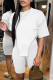 White Fashion Casual Solid Asymmetrical O Neck Short Sleeve Two Pieces