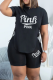 Black Casual Print Patchwork O Neck Short Sleeve Two Pieces