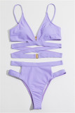 Purple Fashion Sexy Solid Hollowed Out Backless Swimwears (With Paddings)