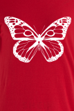 Red Fashion Street Butterfly Print Patchwork O Neck T-Shirts