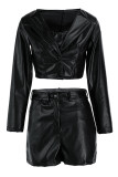 Black Fashion Sexy Solid Basic Long Sleeve Coat Three Piece Set