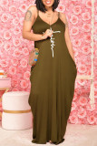 Coffee Sexy Casual Print Backless Spaghetti Strap Long Dress