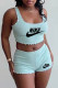 Sky Blue Fashion Casual Print Letter U Neck Sleeveless Two Pieces