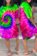 Green Fashion Casual Print Tie Dye Basic O Neck Short Sleeve Dress