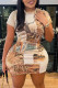 Multicolor Fashion Casual Print Basic O Neck Short Sleeve Dress