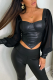 Black Sexy Solid Patchwork Square Collar Tops