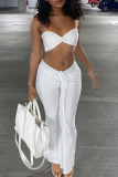 White Sexy Casual Solid Backless Strapless Sleeveless Two Pieces