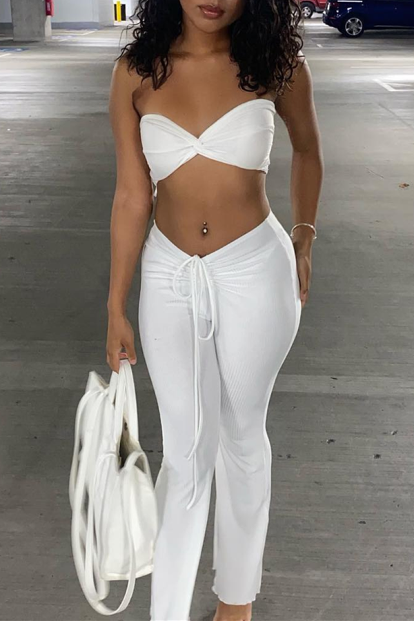 White Sexy Casual Solid Backless Strapless Sleeveless Two Pieces