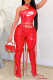 Red Fashion Casual Print Bandage Letter O Neck Sleeveless Two Pieces