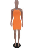Pink Sexy Casual Solid Backless Spaghetti Strap Sleeveless Dress