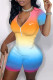 Multicolor Fashion Sexy Gradual Change Patchwork O Neck Rompers