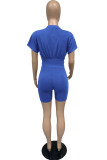 Royal Blue Casual Solid Split Joint O Neck Short Sleeve Two Pieces