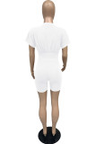 White Casual Solid Split Joint O Neck Short Sleeve Two Pieces