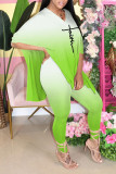 Pink Casual Gradual Change Print Patchwork Slit V Neck Half Sleeve Two Pieces