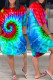 Red Fashion Casual Print Tie Dye Basic O Neck Short Sleeve Dress