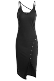 Rose Red Sexy Solid Buckle Spaghetti Strap Irregular Dress Dresses