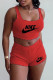 Red Fashion Casual Print Letter U Neck Sleeveless Two Pieces