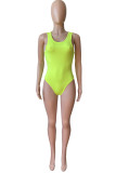 Fluorescent Green Sexy Solid Split Joint See-through U Neck Two Pieces