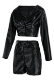 Black Fashion Sexy Solid Basic Long Sleeve Coat Three Piece Set