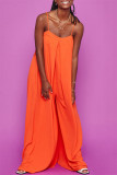 Orange Sexy Casual Solid Split Joint Backless Spaghetti Strap Regular Jumpsuits