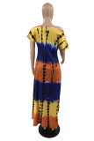 Yellow Fashion Casual Print Tie Dye Basic O Neck Short Sleeve Dress