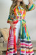 Colour Casual Print Patchwork Buckle Turndown Collar Shirt Dress Dresses(Contain The Belt)