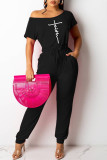 Red Fashion Casual Print Basic O Neck Regular Jumpsuits
