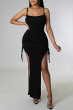 Tangerine Sexy Solid Patchwork Slit Spaghetti Strap Sling Dress Dresses