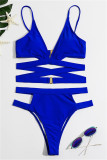 Blue Fashion Sexy Solid Hollowed Out Backless Swimwears (With Paddings)