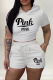 White Casual Print Patchwork Hooded Collar Short Sleeve Two Pieces
