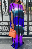 Yellow Fashion Casual Print Tie Dye Basic O Neck Short Sleeve Dress