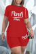 Red Casual Print Patchwork O Neck Short Sleeve Two Pieces
